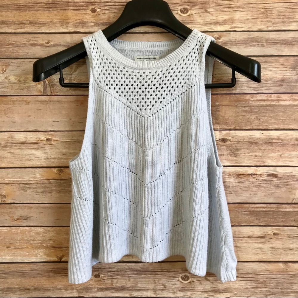 American Eagle White Crochet Cropped Tank Top